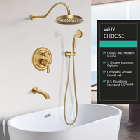 Système de douche encastré en laiton doré brossé, ensemble complet, avec valve de pression d'équilibrage céramique et garantie de 5 ans pour appartements et hôtels