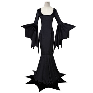 Costume de sorcière d'Halloween pour femmes adultes, robe longue gothique noire, manches cloche, costume de cosplay, tenue de scène pour performance - Product Image 4