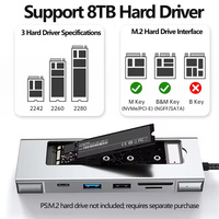 Hub USB 8-in-1 M.2 NVMe SATA SSD Enclosure Penyimpanan USB3.2 Tipe-c ke HDTV Laptop Dock Station Adaptor USB untuk Macbook