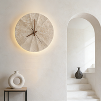 Lampu Dinding Jam Modern Kreatif Grosir Online, Wabi-sabi Bulat Kuning Travertine untuk Ruang Tamu Kamar Tidur