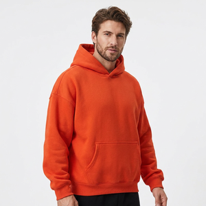 Men's <b>Orange</b> Hooded <b>Fleece</b> Sweatshirt Regular Fit Solid Color Pocket Design Casual Winter Wear Knitted Plain Dyed 100% Cotton - Product Image 1