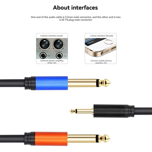 Câble audio adaptateur 3,5 mm vers <span class=keywords><strong>double</strong></span> 6,5 mm, <span class=keywords><strong>double</strong></span> <span class=keywords><strong>jack</strong></span> mono 6,35 mm (1/4 po) vers <span class=keywords><strong>jack</strong></span> stéréo 3,5 mm (1/8 po) - Product Image 6
