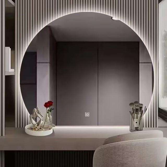 Modern Semicircle Smart LED Bathroom Mirror Anti-Fog Illuminated Wall Hanging for Bedroom Dressing Table Cosmetic Mirror