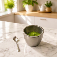 Nouveautés WELAND - Ensemble Matcha Japonais Personnalisé avec Logo - 4 Pièces - Bol à Matcha avec Cuillère, Tamis et Perles de Matcha