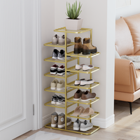 Meuble à chaussures multi-niveaux de style doré pour entrée de maison, étagère de rangement minimaliste de petite taille, grande capacité pour intérieur