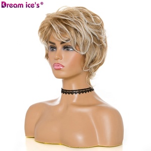 <span class=keywords><strong>Dream</strong></span>.Ice, venta al por mayor, peluca de pelo sintético de corte pixie corto para mujer con flequillo Rubio mixto, pelucas de fiesta onduladas en capas - Product Image 2