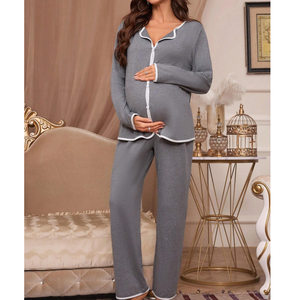 Conjunto de pijama informal con borde cóncavo y convexo de maternidad para madre, pijama de Modal para mujer, conjunto de ropa de descanso de algodón para mujer - Product Image 1