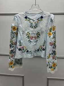 Blusa de Algodón de Manga Larga con Bordado Floral Elegante para Mujer, Venta al Por Mayor - Product Image 4