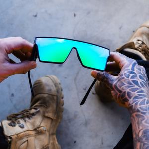 Finewell 3408 사용자 정의 로고 레드 그린 미러 ANSI Z87 + 고글 인기 있는 안전 안경 야외 스포츠 선글라스 원피스 렌즈 - Product Image 2