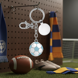 Portachiavi a Forma di Pallone da Calcio Bianco/Azzurro in Silicone e PVC Morbido per Uso Portachiavi - Product Image 3