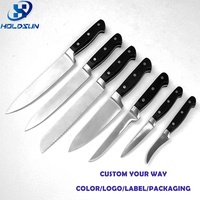 Ensemble de couteaux de cuisine en acier inoxydable de haute qualité avec logo personnalisé, ultra-affûtés, de qualité alimentaire, 8 pièces, manche en POM, avec bloc en bois pour iPad
