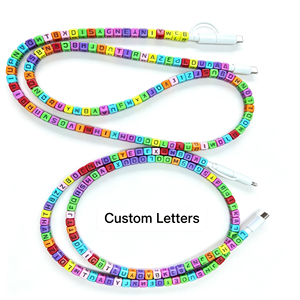 Câble de charge personnalisé avec lettres en perles, câble de données USB avec nom personnalisé, cordon de chargeur de téléphone fait main, cadeau promotionnel - Product Image 2