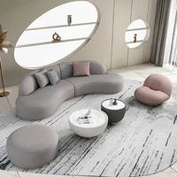 Ensemble de canapés modernes beiges de style mid-century, forme ovale, revêtement en tissu éponge, grand canapé pour projets de villas et d'appartements