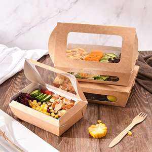 Anpassbare Logo-Verpackungsboxen für Fast Food zum Mitnehmen, Bento-Boxen für Salate und Brathähnchen mit Fenster, Einweg-Kraftpapierboxen - Product Image 3