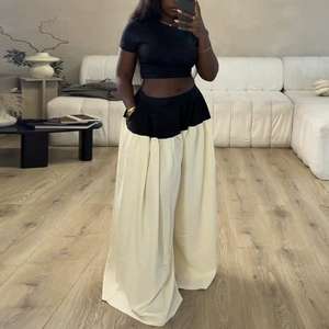 New Arrival Cropped <b>Tops</b> Elastic Waist <b>Patchwork</b> Color Wide Leg Pants Summer Women Set Fashion - Product Image 2