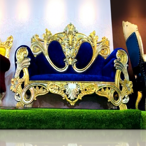 Royal Blue Low Back Throne Loveseat Luxury Wedding Event Furniture Love-Seat Royal Blue Love-Seat for Wedding <b>Stage</b> Event USA - Product Image 1