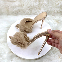 Mules à talons hauts pour femmes 12CM/10CM, à bout ouvert, en fausse fourrure, style stiletto