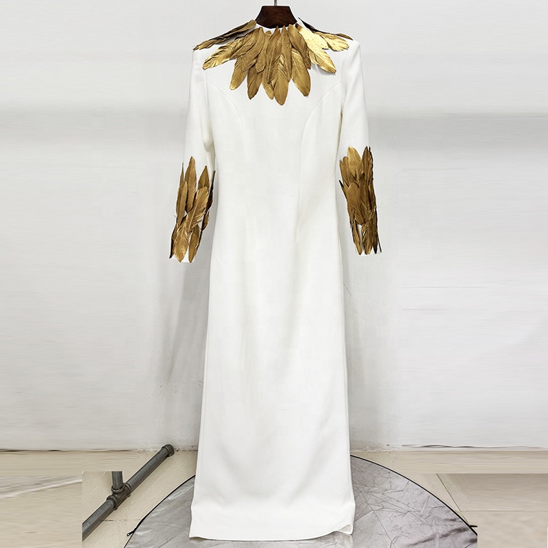 gold feather dress costume self-portrait - Gold Metallic Chiffon Feather Dress main image 1