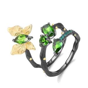 2024 dimorante vendita calda 925 in argento Sterling signore matrimonio cromato Diopside gemma anelli da donna gioielli