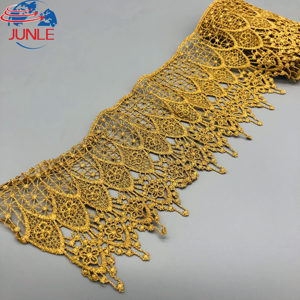 Large <strong>Lace</strong> Gold Color Thread Embroidery <strong>Lace</strong> Polyester <strong>Trim</strong> - Product Image 3