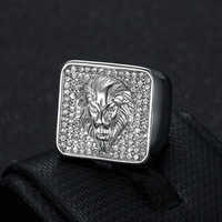 Bague Lion 2 Tons en Acier Inoxydable 316L Plaqué Or Diamant Taille Brillant Hip Hop Serti de Pierre Glacé Bijoux pour Homme