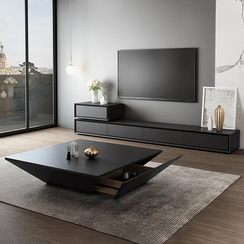 Tavolino quadrato mobile Tv combinazione soggiorno moderno porta Tv con cassetto tavolo da tè Match