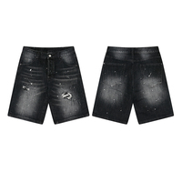 Shorts en jean pour homme, patchwork personnalisé de haute qualité, coupe large, style streetwear vintage, imprimé effet éclaboussures d'encre, été, design déchiré