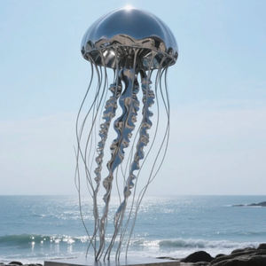 Sculpture de méduse en acier inoxydable moderne, durable et créative à grande échelle pour une utilisation en extérieur dans les jardins et les immeubles de bureaux - Product Image 2