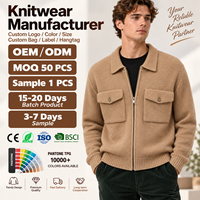 Veste en tricot zippée camel pour homme, col rabattu, poches poitrine, haut en tricot décontracté et chaud pour le travail, pull pour homme