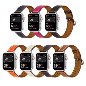 Correa de cuero delgada para Apple Watch, 40mm, 44mm, 38mm, 42mm y 44mm, pulsera de cuero genuino para Apple Watch serie 6, 5, 4, 3 se