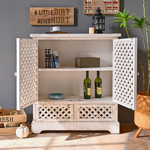 White Solid Wood Storage <b>Side</b> Cabinet Rustic Unique for Bedroom & Living Room Modern Design for Home Use - Product Image 3
