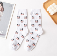 Automne hiver coton chaussettes mignon noir blanc vache motif tacheté INS polyvalent mi-longueur beauté tricoté Techniques pour l'été