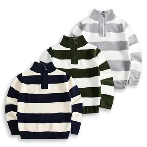 2022 새로운 소년 티셔츠 아이 가을 겨울 스타일 두꺼운 스웨터 아기 스트라이프 풀오버 의류
