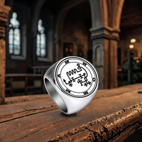 Bague tendance en acier inoxydable doré, sceau magique occulte du Seigneur Mammon, démon, clé de Salomon, roi Asmoday, origines, alliance