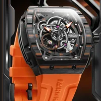 Mark Fairwhale Herren Automatische Mechanische Uhr Kohlefaser-Lünette Gummiband Wasserdicht Leuchtend Sport-Chronograph FW-6660