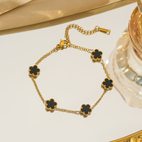 Pulsera de Acero Inoxidable con Cinco Tréboles de 9MM, Chapada en Oro de 18K, con Flores, para Mujer, a Prueba de Agua, Regalo de Joyería