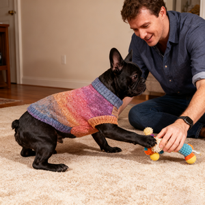 Özel yeni tasarım kış pet giyim basit balıkçı yaka degrade gökkuşağı kazak kedi ve köpek pet kazak - Product Image 2