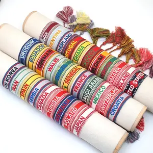 Travel Gift Custom Logo Bracelets Embroidery Word Different Country Name Braided Tassel Bracelets