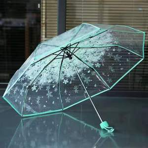 Nouveau parapluie pliable transparent à trois plis pour femme, créatif et charmant, en plastique, manuel, avec motif <span class=keywords><strong>de</strong></span> fleurs <span class=keywords><strong>de</strong></span> cerisier - Product Image 3