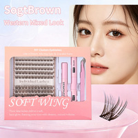 Cils individuels synthétiques de luxe noirs doux, naturels, à faire soi-même, en grappes, mixtes 8-16mm, faits à la main, réutilisables, avec boîte en plastique