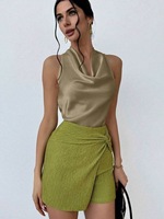 Chemisier sans manches en satin à col bénitier et cache-cou, et agent de sourcing FTS 1688 pour la mode féminine en Chine à faible commission