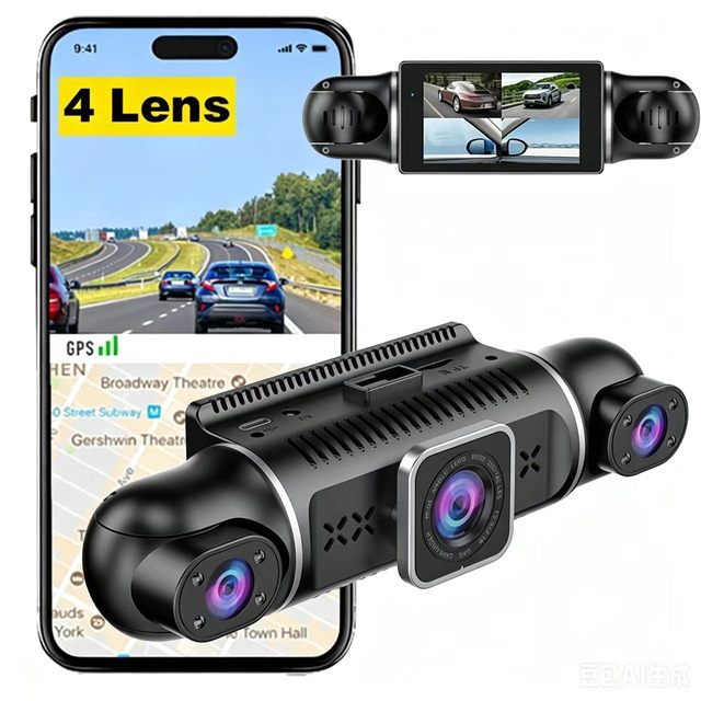 4 Channels WIFI 4K IPS Dashcam 4 Lens 3 Inch Screen Car Black Box Video Recorder with G-Sensor APP Control 64G Card