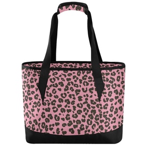 Sac isotherme à bandoulière multi-compartiments motif léopard rose hawaïen personnalisé – Sac fourre-tout isotherme pour le déjeuner - Product Image 1