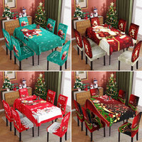 Nouvel ensemble de nappe de Noël et de housses de chaise extensibles – Décoration festive pour la maison, nappe de table imperméable et anti-poussière
