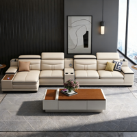 Canapé d'angle en cuir microfibre moderne en forme de L, trois places, avec pieds en bois pour salon