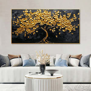Golden Tree 3D Texture <span class=keywords><strong>Palette</strong></span> Couteau Peinture sur Toile Bohème Peint à la Main Art Déco Design - Product Image 1