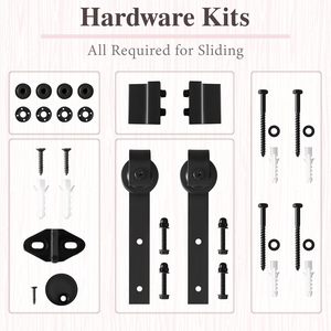 Single Wood Sliding Barn Door <strong>Hardware</strong> Kit <strong>Basic</strong> Black Big Spoke Wheel Roller Garage Closet Carbon Steel Flat Track System - Product Image 5