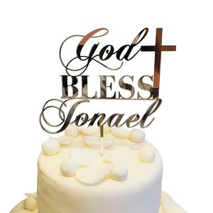 Decoración de Pastel de <span class=keywords><strong>Primera</strong></span> Comunión Reutilizable de Acrílico, Bautizo para Niños, Dios Bendiga con Cruz, Adornos para Pastel de Boda y Bautismo - Product Image 2