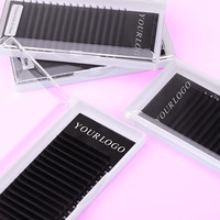 Extensions de cils en vison doux volume velours 0,15 mm faites à la main, logo personnalisé, noir mat, cachemire BC/DD/CD, plateau de cils moelleux