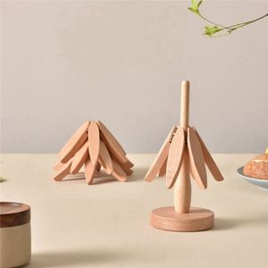 Kitchen Europe Style Folding <b>Tree</b> Shape Wooden Trivet Set with Coasters for Hot Dishes - Product Image 5